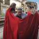 taika waititi behind the two thor capes of chris hemsworth and natalie portman